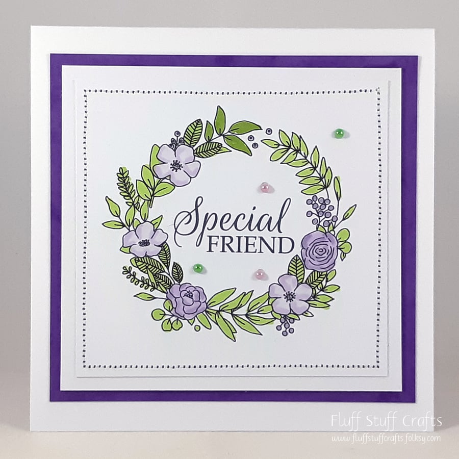Handmade card - Special Friend floral wreath