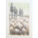 BARGAIN PRICE - Soft Winter Landscape drawing experiment, A5 original artwork