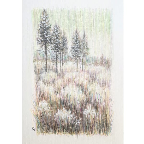 BARGAIN PRICE - Soft Winter Landscape drawing experiment, A5 original artwork