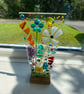 Fused glass colourful meadow flowers panel with wooden stand - Image 3