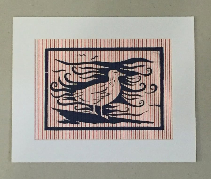 Stripy Sea Gull lino print, mounted