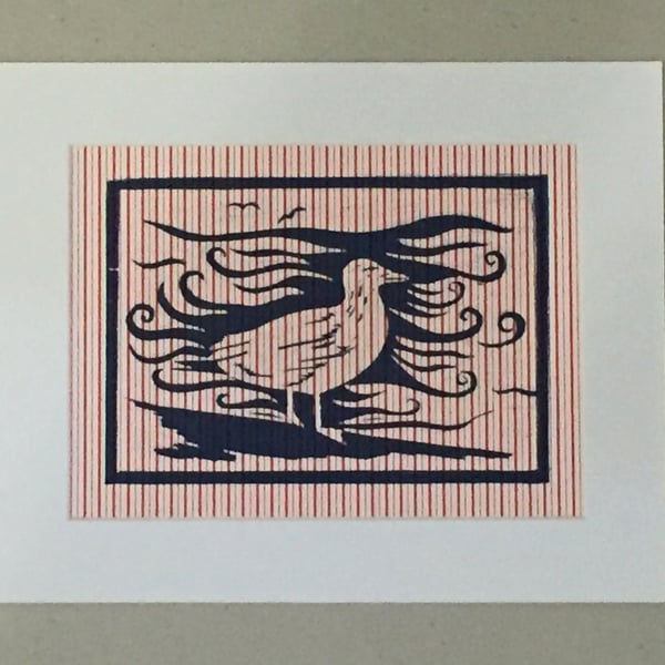 Stripy Sea Gull lino print, mounted