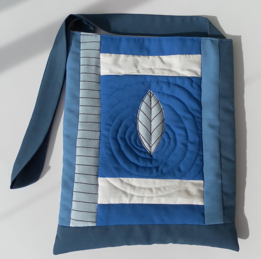 Quilted Shoulder Bag, Blue and White, Feather Folksy