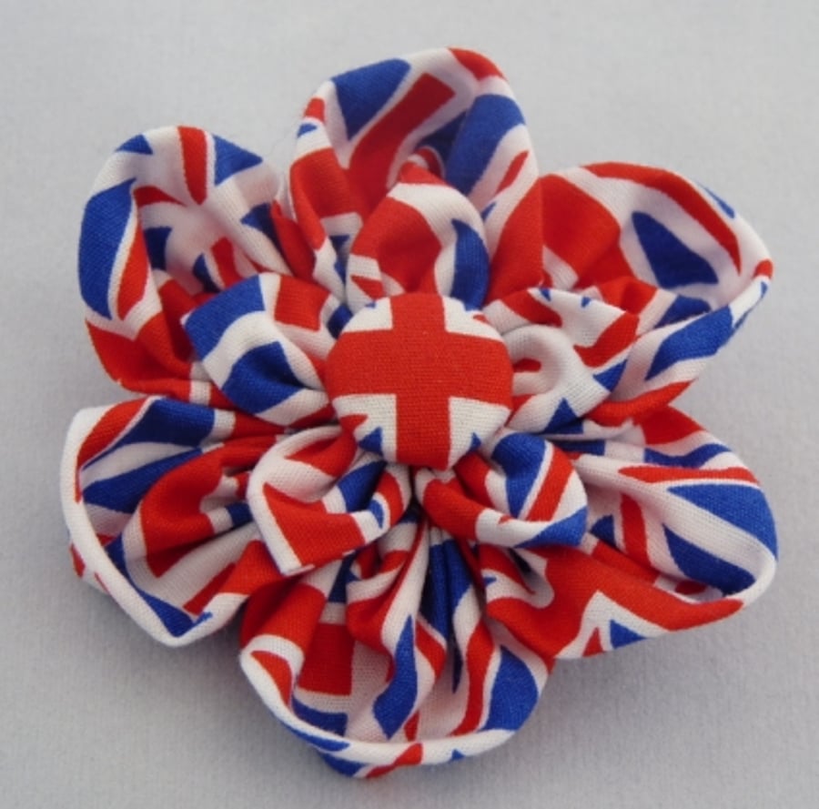 Red White and Blue Brooch Made From Union Jack Fabric, For the Jubilee.