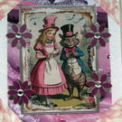 Cheshire Cat & Alice - Hand Crafted Decoupage Greeting Card - Blank 2848