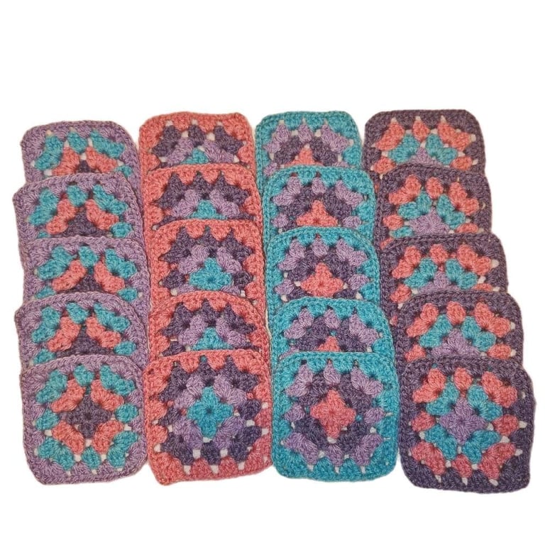 Handmade Crochet Granny Squares - 3-Inch Boho Patchwork, Coral Glow