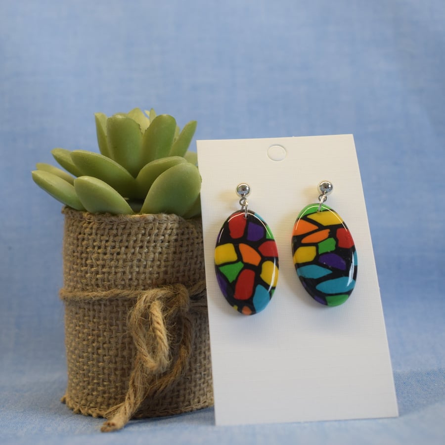 Oval Terrazzo Drop Earrings