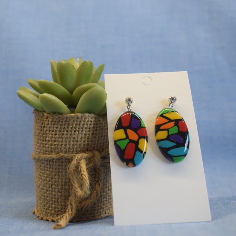Oval Terrazzo Drop Earrings