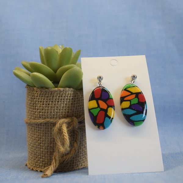 Oval Terrazzo Drop Earrings