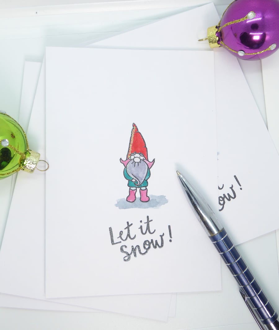 Christmas Gnome Card Multipack - Hand Stamped, Embossed and Watercoloured
