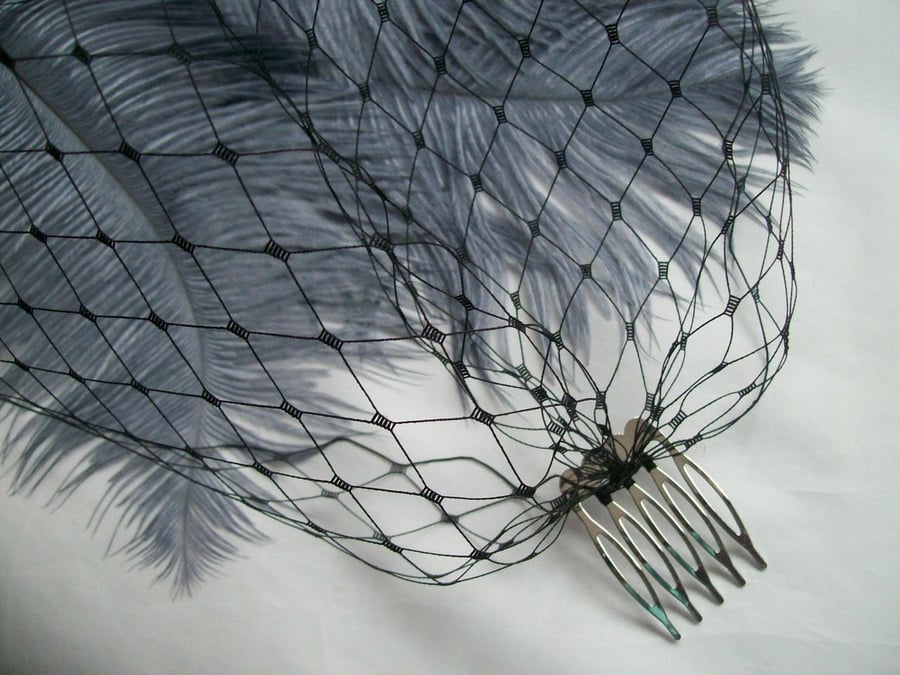 Black Merry Widow Birdcage Bandeau Wedding Gothic Burlesque Bridal Brides Veil 