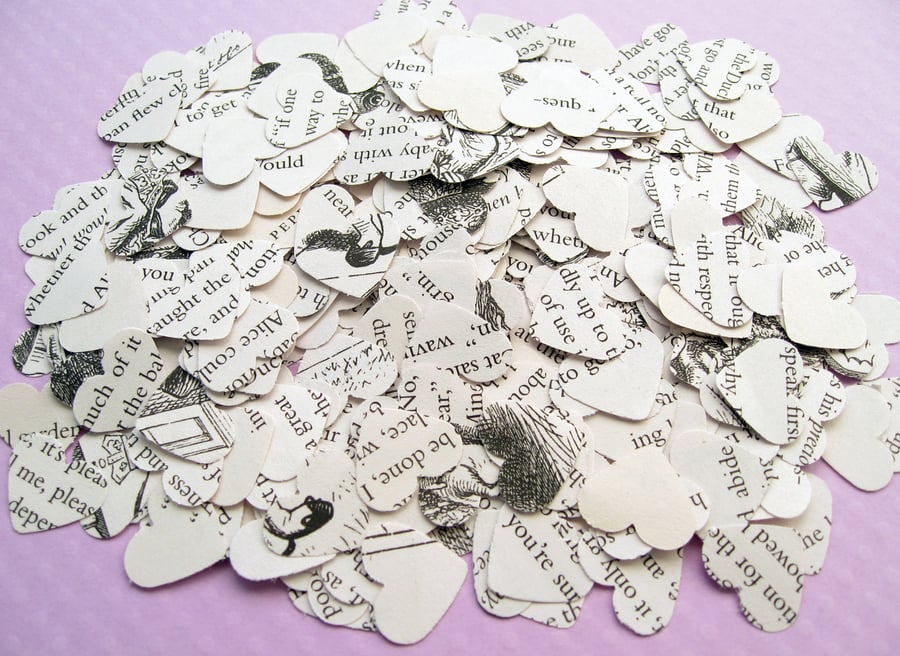 1000 Alice In Wonderland Heart Book Confetti - Wedding Party - Table Decor