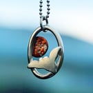 Recycled Silver and Copper Textured Bat and Blood Moon Pendant Necklace