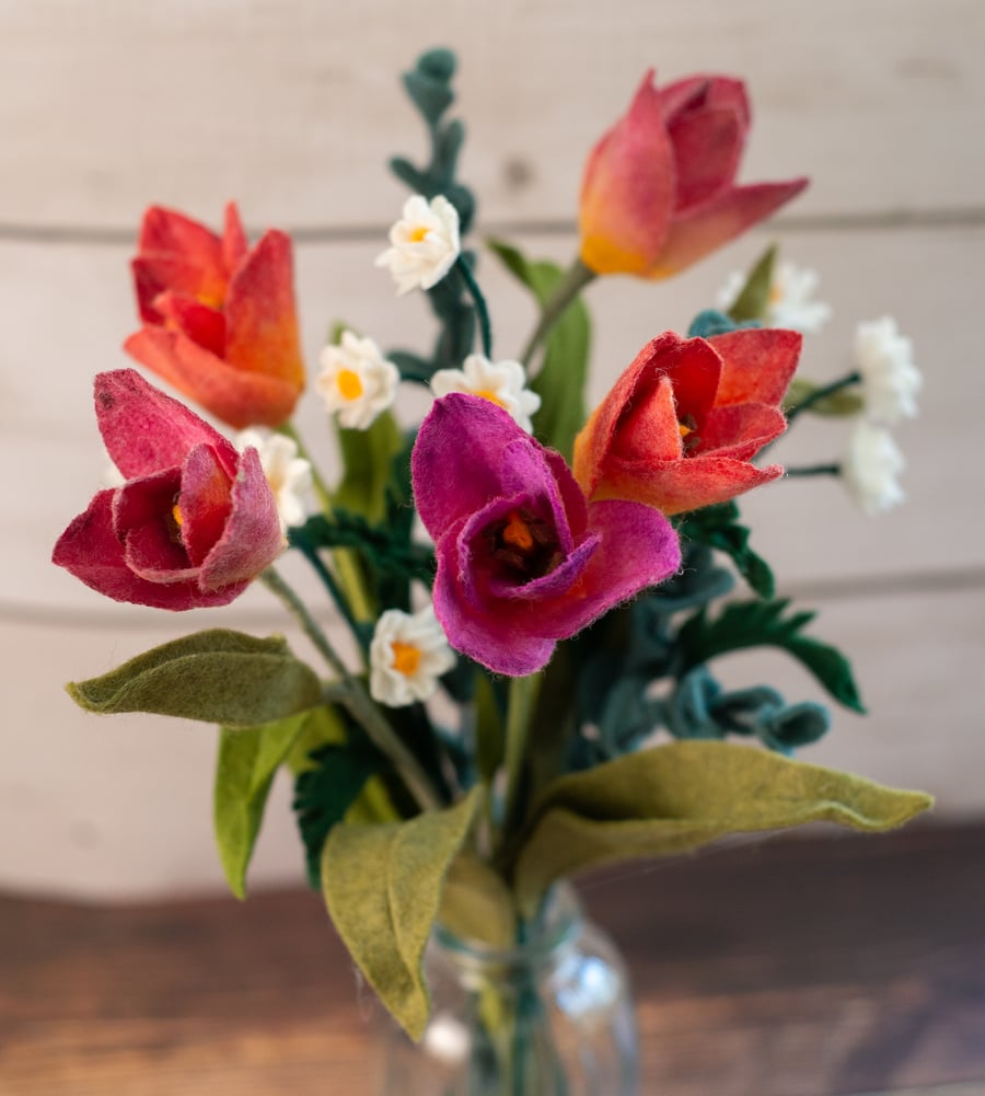 Tulips and Camomile Spring Felt Bouquet