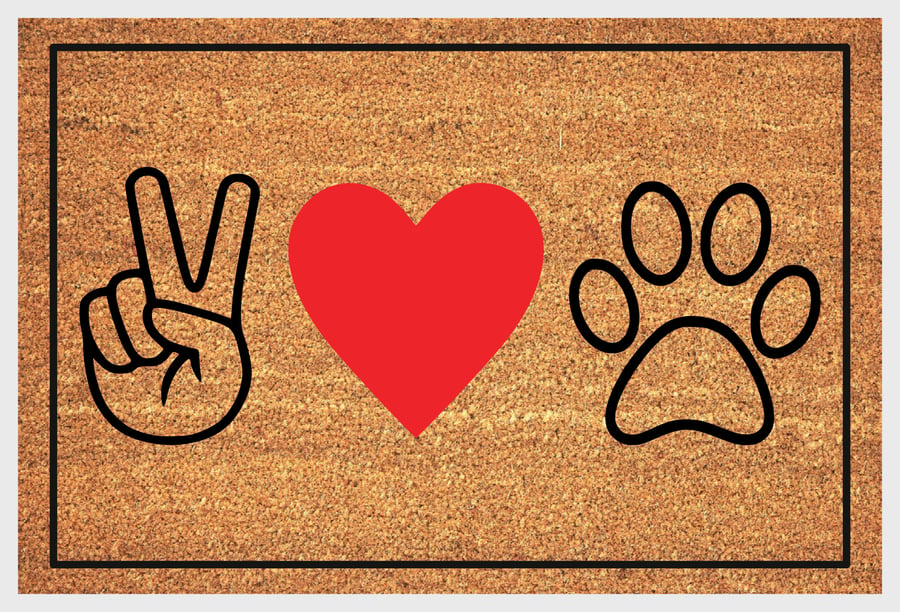Peace Love Paw Door Mat - Peace Love Paw Welcome Mat - 3 Sizes