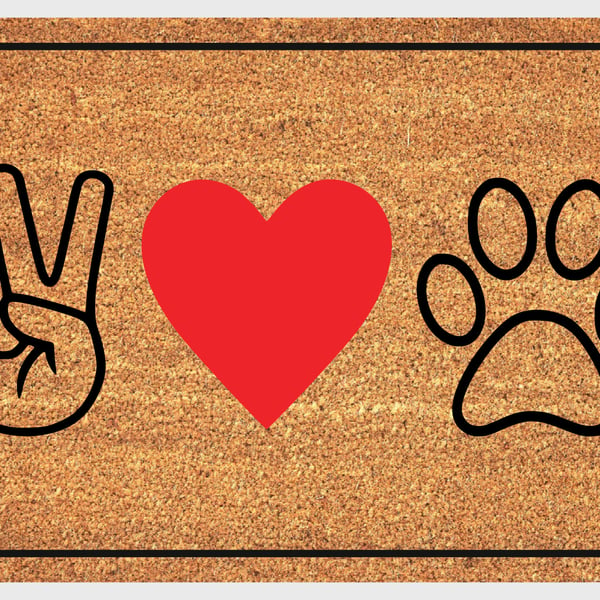 Peace Love Paw Door Mat - Peace Love Paw Welcome Mat - 3 Sizes