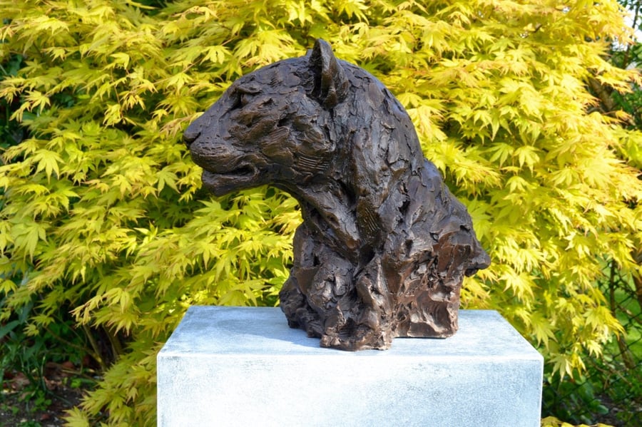 Leopard Portrait Animal Statue Large Bronze Resin Garden Sculpture