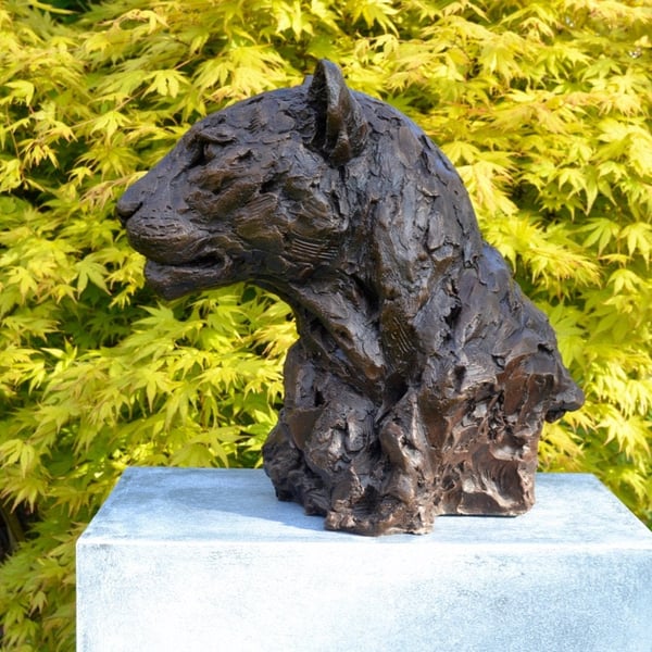 Leopard Portrait Animal Statue Large Bronze Resin Garden Sculpture