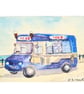Original ACEO Miniature Watercolour Painting Classic Ice Cream Van 1970's - Image 2