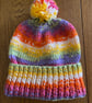 Rainbow Coloured Cosy Chunky Hat With Pom-Pom For Child 4-5 Years Old