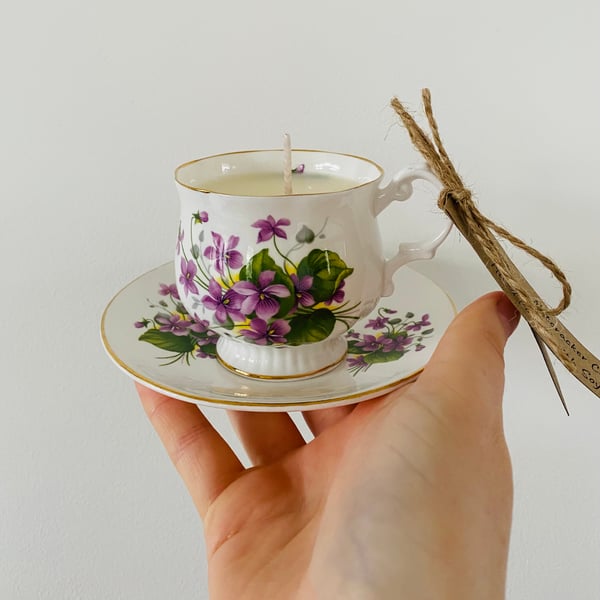 Mini Lily of the Valley Tea Cup Candle with Saucer