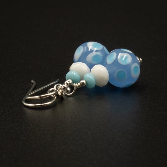 Venetian Murano glass sterling silver blue white drop earrings