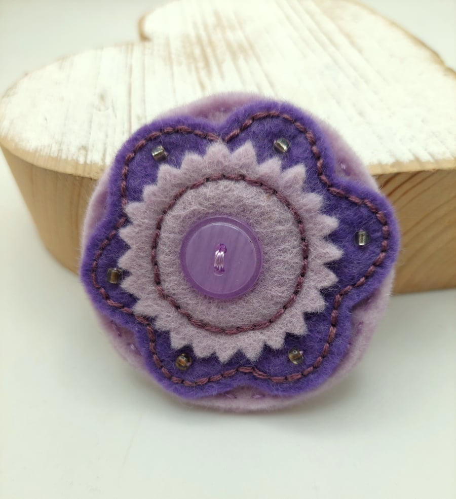 handmade purple flower brooch embroidered