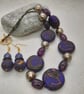 Purple, gold and black polymer clay disc shaped necklace  - Image 3
