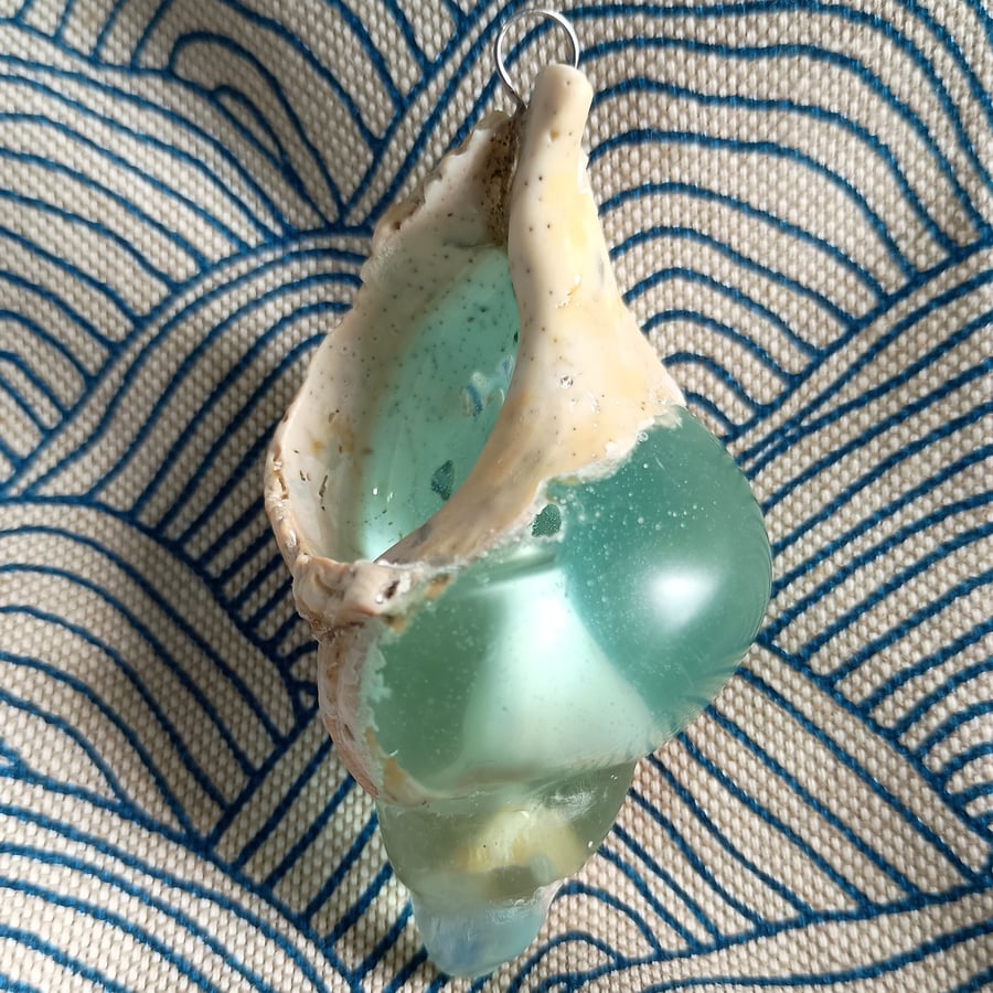 Green Disintegrating World Resin Shell - A Mossy Shore Fragment - Ocean Lore 