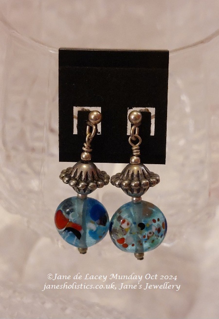 Pale Blue Lampwork glass Stud Earrings