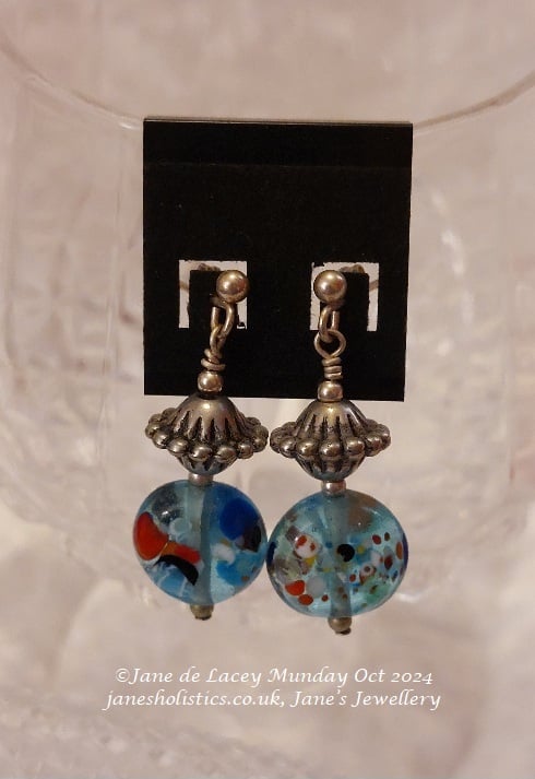 Pale Blue Lampwork glass Stud Earrings