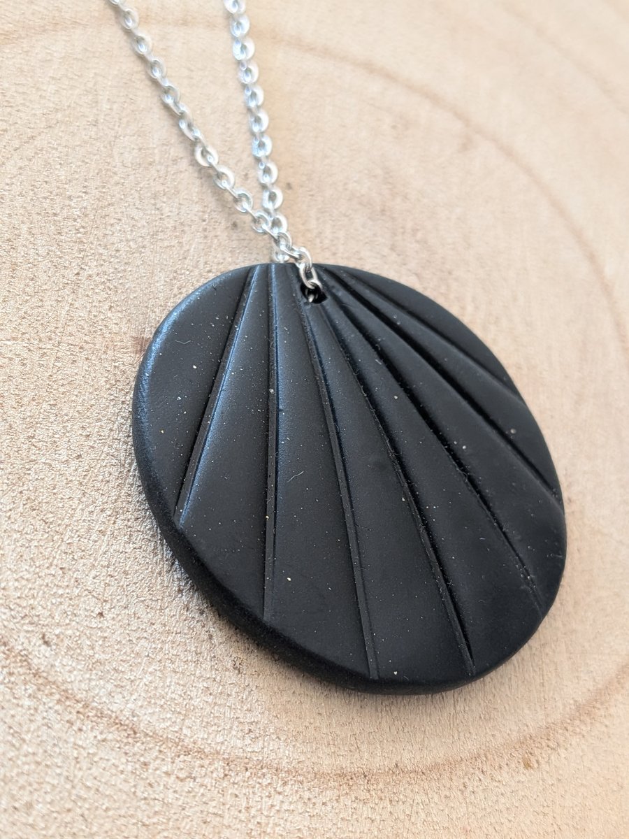 Beautiful Black Textured Polymer Clay Necklace