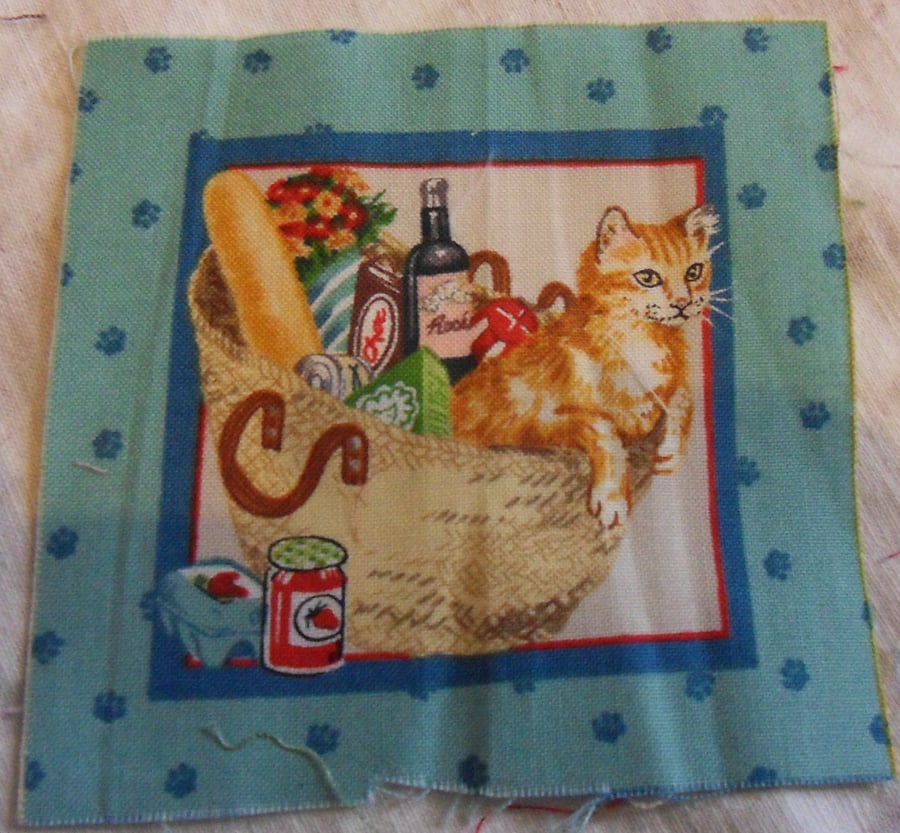 100% cotton fabric squares. Cat in a shopping bag (66)