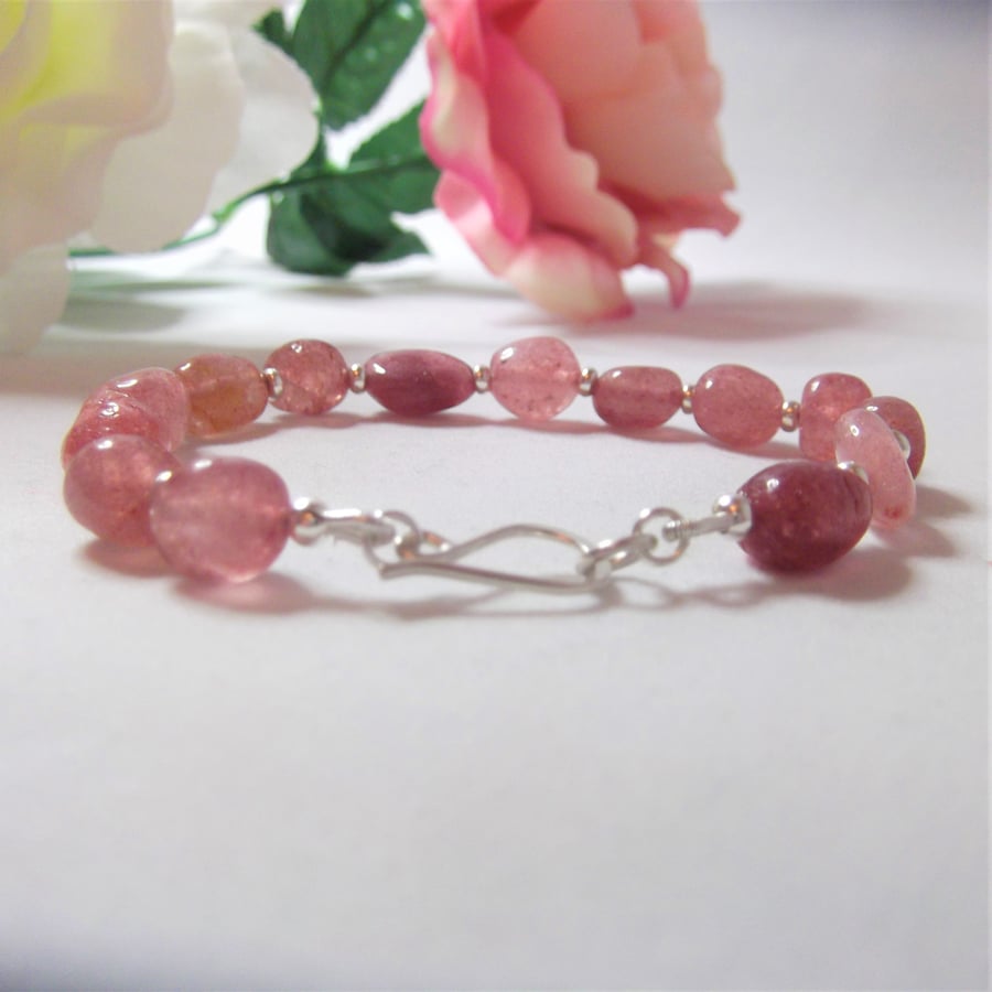 Strawberry quartz gemstone nugget bracelet heart chakra