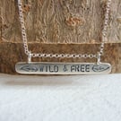 WILD & FREE Sterling Silver Stamped Word Phrase Bar Necklace 