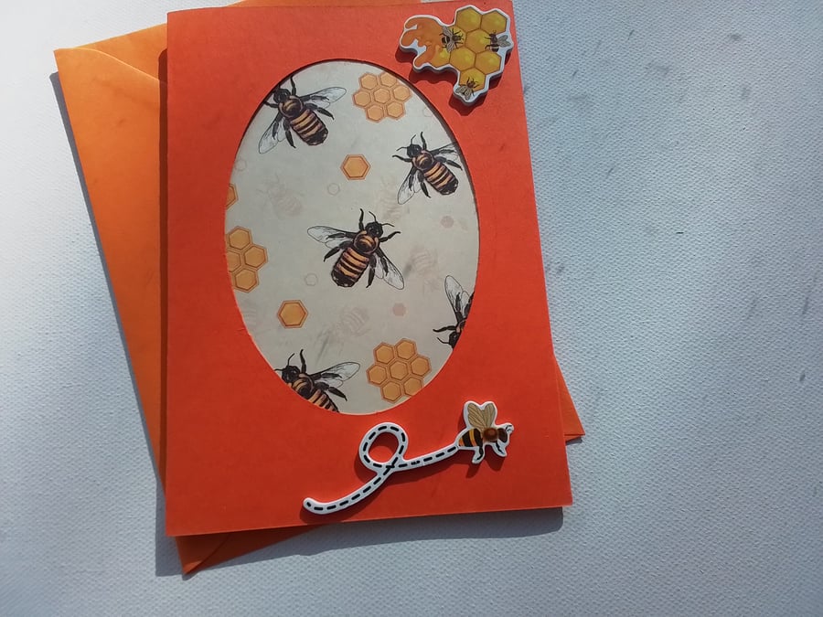 Honey bee card for any occasion. Handmade card. Ref 275