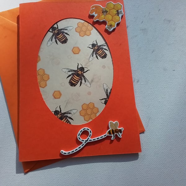 Honey bee card for any occasion. Handmade card. Ref 275