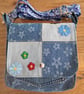 Handmade Upcycled Denim Flower Power Crossbody Bag