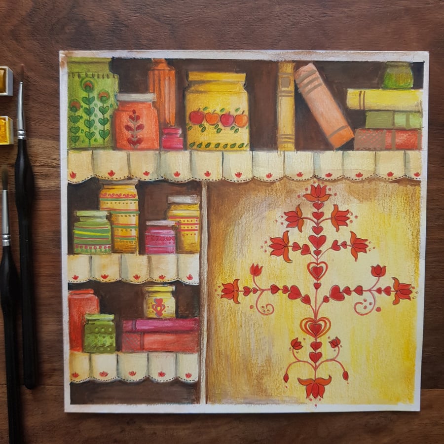 Vintage kitchen and folklore, original artwork 