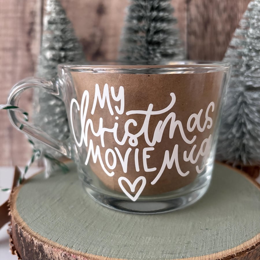 Christmas Glass Mug: My Movie Mug, Hand-Lettered Design