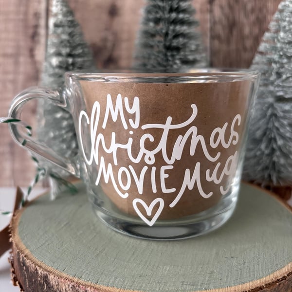 Christmas Glass Mug: My Movie Mug, Hand-Lettered Design