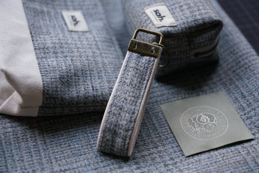 Blue Tweed Key Ring, Handmade in Scotland,  Glenlyon Tweed Fabric