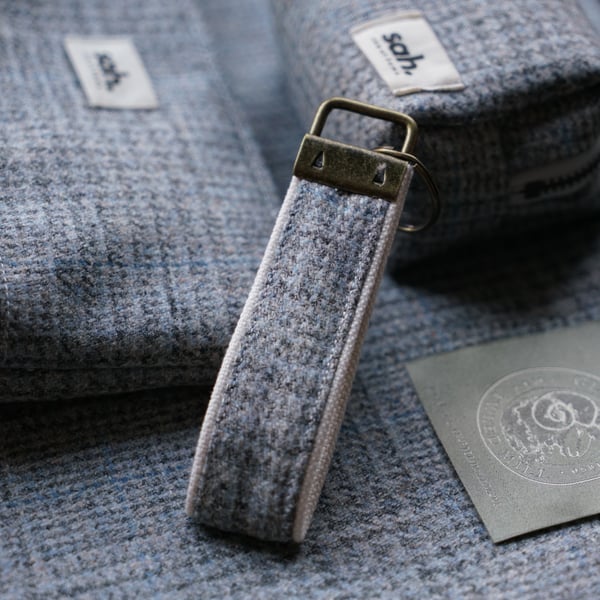 Blue Tweed Key Ring, Handmade in Scotland,  Glenlyon Tweed Fabric