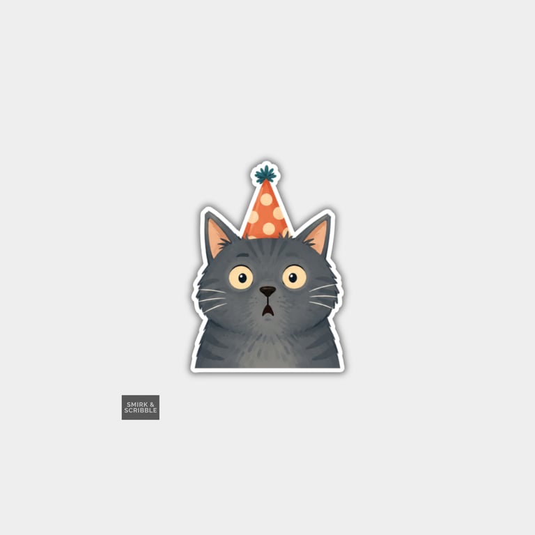 Funny Novelty Vinyl Sticker - Birthday Grey Cat