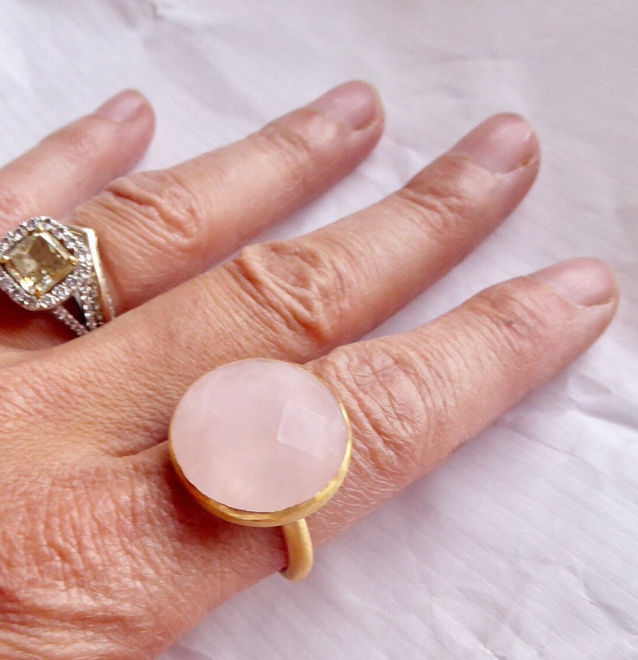Ready to ship size 11.5, Uk light pink Rose quartz Diva ring