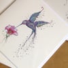 Purple Hummingbird blank greetings card