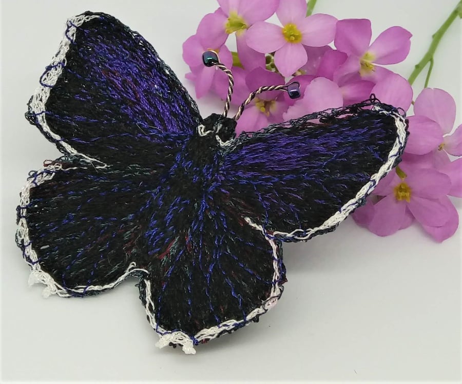 Purple Hairstreak Butterfly Embroidered Brooch