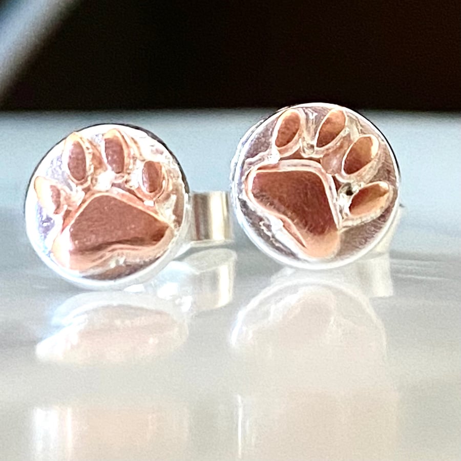 Puppy Paws Silver Copper Mixed Metal Stud Earrings 