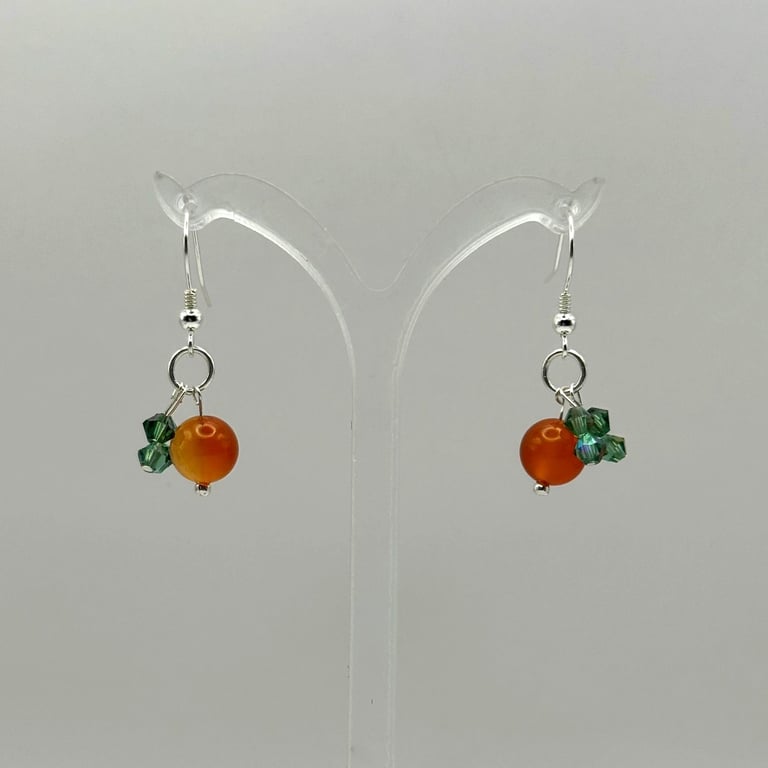 Carnelian Pumpkin Earrings with Swarovski gems and Sterling Silver