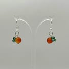Carnelian Pumpkin Earrings with Swarovski gems and Sterling Silver